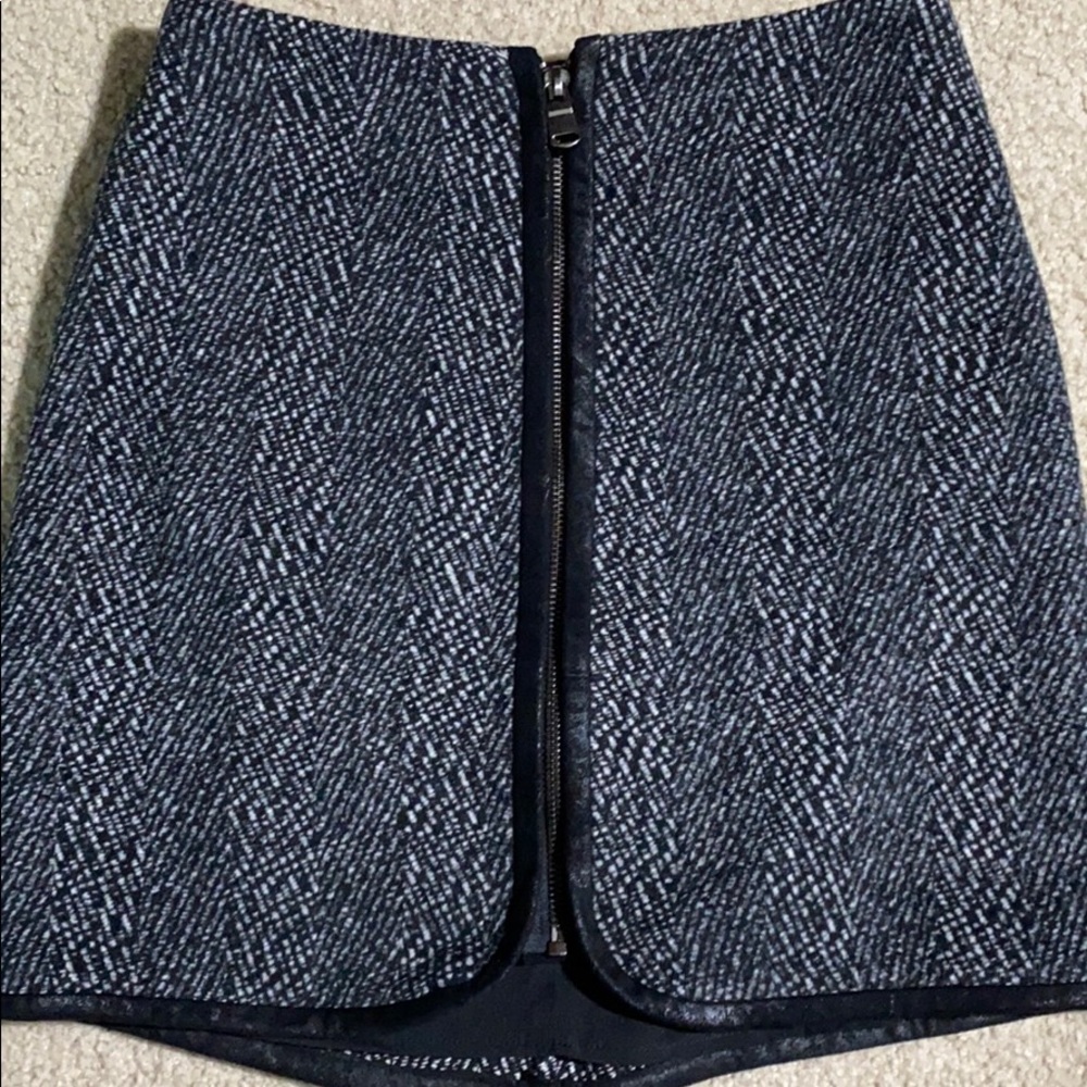 Black and gray tweed and leather fitted skirt